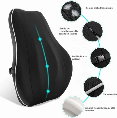 Vista 4 de Almohada de apoyo lumbar/cojín de respaldo, respaldo ortopédico de espuma viscoelástica con malla 3D transpirable para asiento de coche, silla