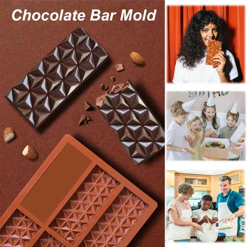 Vista 3 de Juego de moldes de chocolate de Dubái 3 piezas, moldes de barra de chocolate de silicona grandes y gruesos de 0.5 pulgadas de profundidad para barra