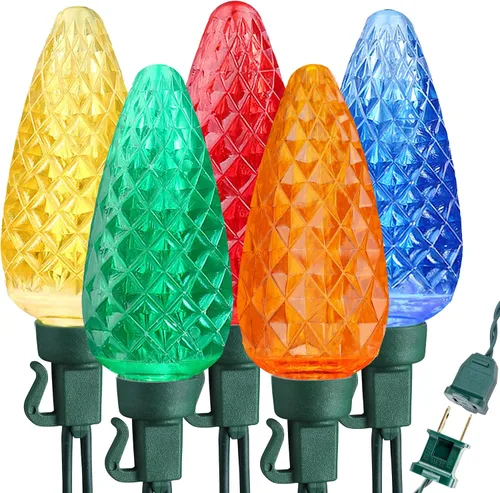 Vista 8 de Brizled C5 - Tira de luces de Navidad de 33 pies, 100 luces LED para árbol de Navidad, 120 V, conectable, tira de luces de Navidad facetadas