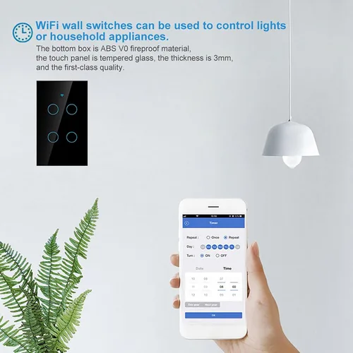 Vista 9 de Smart Life - Interruptor de pared de cristal basculante compatible con control remoto para circuitos de 4 vías, CA 95-250 V, color negro