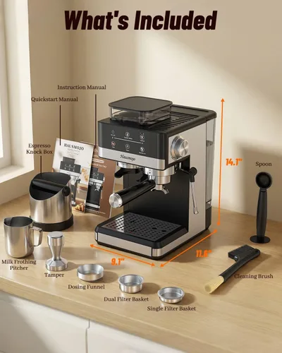 Vista 8 de Máquina de café expreso con molinillo y espumador de leche, 20 bar Features 20 grind settings, 61oz removable tank, 20-bar pump & steam frother