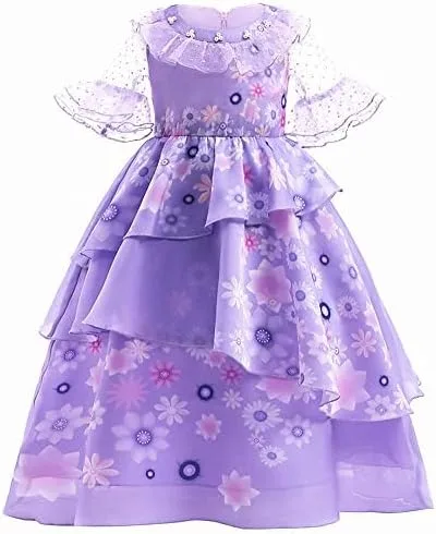 Vista 3 de Choadam Vestido Mirabel para niñas, vestido Isabela, vestido Mirabel Madrigal, peluca Mirabel, con lentes