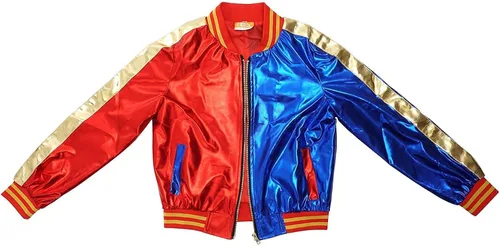 Vista 4 de Chaqueta de cosplay para el personaje de la película abrigo con cremallera de adultos tops rojos y azules S-L mediano