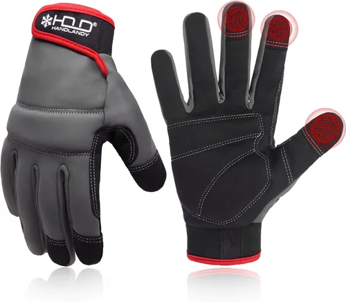 Vista 11 de HANDLANDY Guantes de trabajo para hombre y mujer, guantes de trabajo de mecánicos de uso general con pantalla táctil, guantes de trabajo flexibles