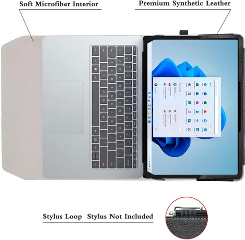Vista 4 de Bige Surface Laptop Studio 2 - Funda de piel sintética con 2 soportes plegables para tabletas Microsoft de 14.4 pulgadas, color negro