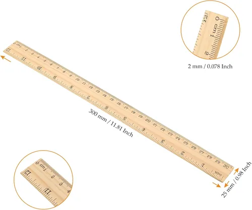 Vista 2 de MUKCHAP Paquete de 144 reglas de madera, rectas de 12 pulgadas, madera métrica de 11.8 in con centímetros y pulgadas para medir, oficina, 2 escalas