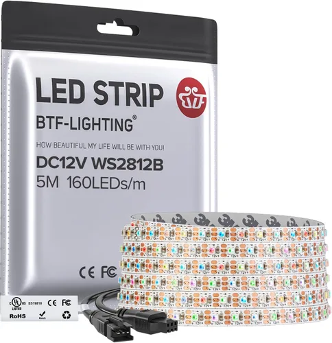 Vista 11 de BTF-LIGHTING WS2812B - Tira LED IC RGB 0.1 in, 0807SMD, DC5V, 3,2 pies, 160