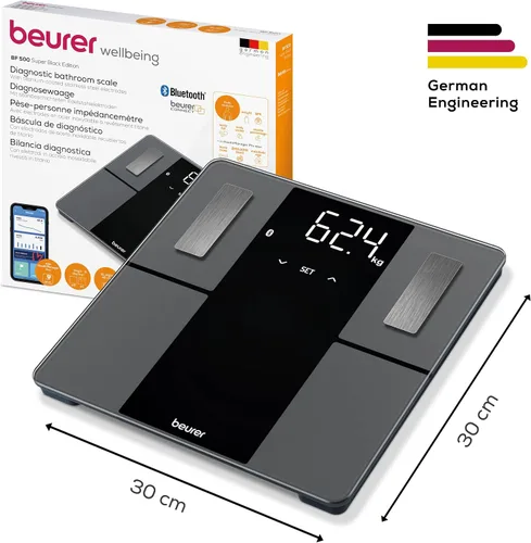 Vista 3 de Beurer Báscula de análisis corporal inteligente BF500 con Bluetooth y aplicación, escala de diagnóstico digital precisa que mide la grasa corporal