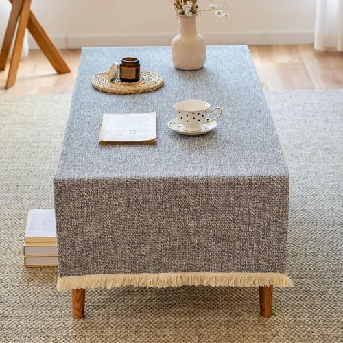 Vista 7 de Camino de mesa auxiliar de algodón pesado, funda rectangular grande con ribete de encaje, mantel central tejido a mano para sala de estar