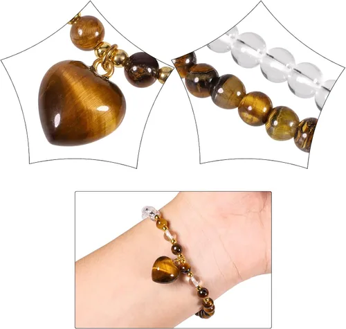 Vista 3 de TUMBEELLUWA Energy Crystal Stone Beads Bracelet for Women Carved Heart Charm Bracelet for Healing and Good Luck