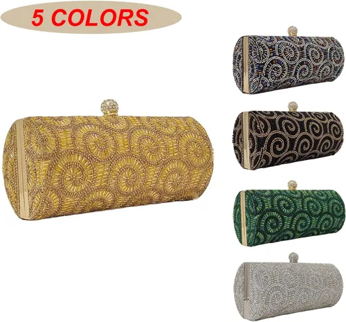 Vista 7 de Novedosos bolsos cilíndricos para mujer, bolso de noche para fiesta, bolso de mano de cristal, para novia, graduación, boda, cóctel