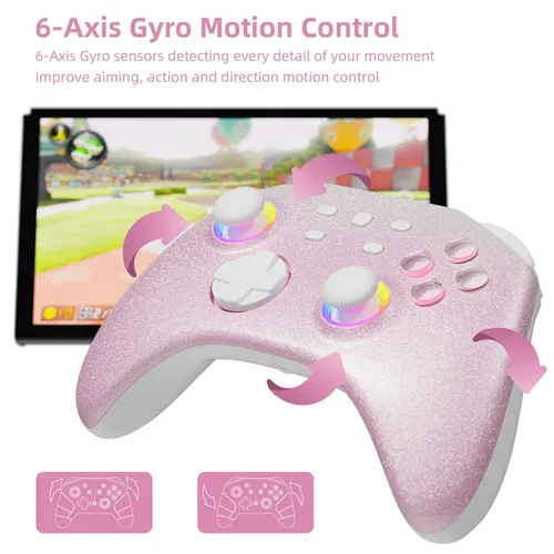 Vista 6 de Gradient Pink Wireless Switch Controller Compatible with Nintendo SwitchOLEDLite Steam Deck, Mytrix Pro Controller with Turbo, Motion, Vibration