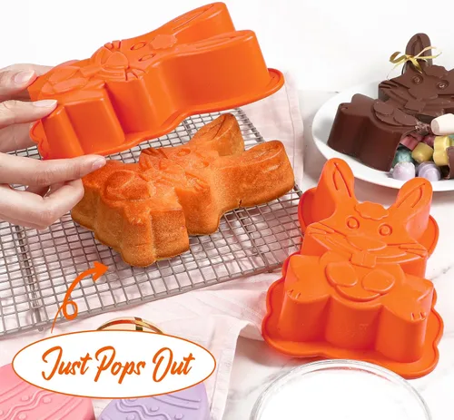 Vista 2 de Webake Moldes de silicona para pasteles de conejo de Pascua para hornear, lindos moldes de conejo rompibles de chocolate 3D para tartas, juego de 2