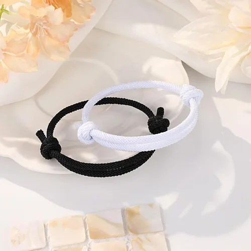 Vista 4 de UNGENT THEM Pulseras de cuerda ajustable para parejas, para hombres, novio, novia, alma gemela, marido, esposa, aniversario, día de San Valentín