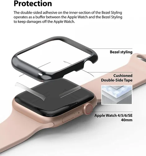 Vista 6 de Ringke Estilo bisel para Apple Watch Series 6, 5, 4 (1.575 pulgadas), SE 3, 2, 1 (1.575 pulgadas), marco de acero inoxidable con estilo antiarañazos