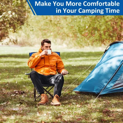 Vista 7 de Silla de camping plegable con soporte para tazas, capacidad de 225 libras, silla plegable portátil con grandes pies anti-hundimiento, tela