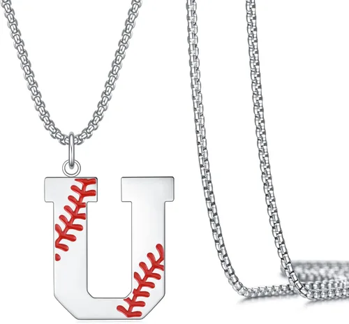 Vista 13 de VEEHOO Collar de béisbol para hombres y niños, letra inicial de la A a la Z, joyería de béisbol con colgante de joyería de béisbol para niños