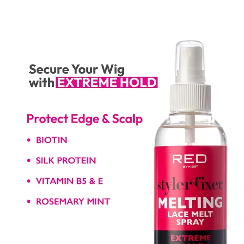 Vista 3 de Kiss Lace - Spray de fusión y sujeción, adhesivo fuerte para el cabello para pelucas, pegamento frontal sin pegamento (fijación extrema)