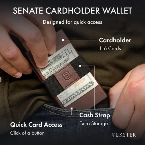 Vista 2 de Ekster Senate - Cartera de cuero para tarjetas - Bloqueo RFID - Acceso rápido a la tarjeta, Marrón clásico, Cartera delgada