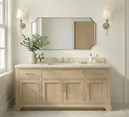 Vista 57 de ANDY STAR Espejo de baño de bronce cepillado, espejo festoneado de 24 x 36 pulgadas para baño, espejo rectangular de bronce antiguo con marco