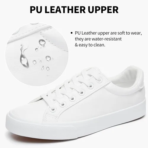Vista 2 de SERNIAL Zapatos de tenis blancos para mujer, zapatillas de deporte de cuero PU zapatos casuales para caminar para mujer