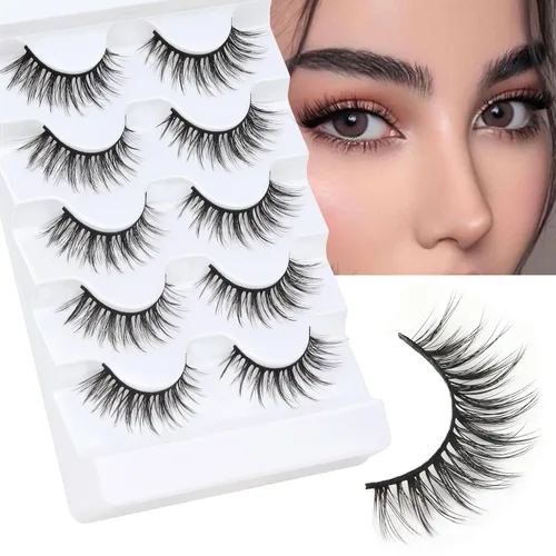 Vista 33 de Veleasha Pestañas postizas de manga puntiagudas, 100% hechas a mano, aspecto natural, pestañas postizas ligeras con banda transparente suave