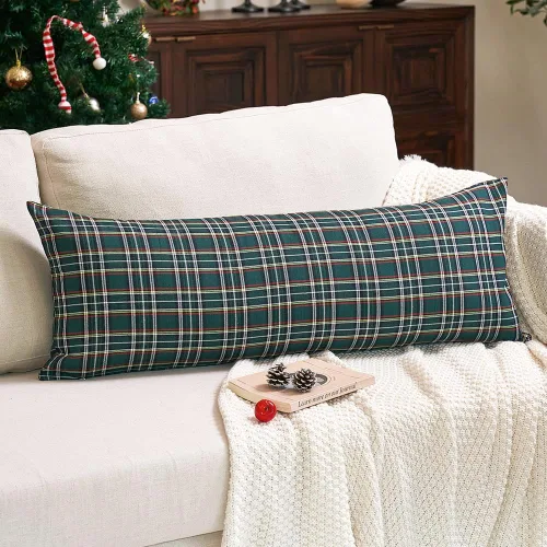 Vista 10 de Juego de 2 fundas de almohada lumbar de Navidad para exteriores de tartán Tartán lumbar marrón