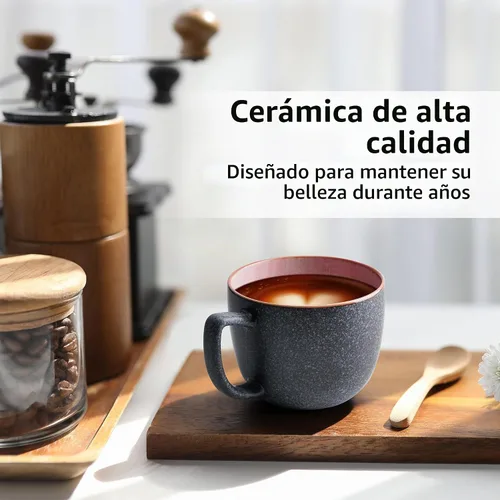 Vista 4 de MIAMIO - Juego de 6 tazas de café de gres (16 onzas) - Las Palmitas - Modern Ceramic coffee mugs for coffee, cappuccino and tea, 16 oz for