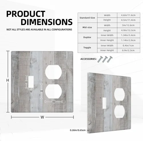 Vista 5 de Placa Decorativa para Interruptor de Luz con Veta de Madera Grizzly Cubiertas Decorativas de 2 Posiciones 1 Conmutador 1 Dúplex Placa de Pared