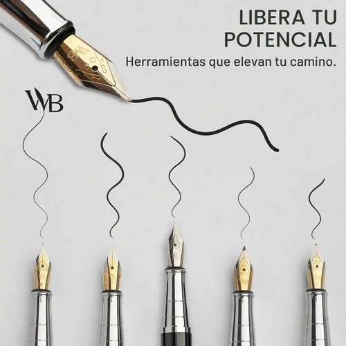 Vista 5 de Wordsworth & Black Luxury Fountain Pen Set for Writing, 6 Nibs, Blue Cromo azul