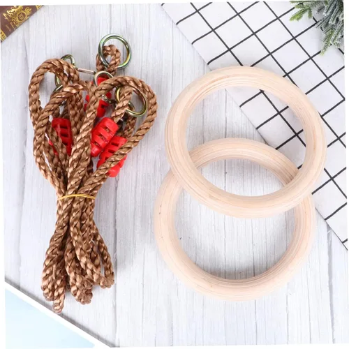 Vista 6 de LIOOBO Anillos de gimnasia de madera con correas ajustables, anillos de ejercicio para niños, entrenamiento de fuerza, fitness al aire libre