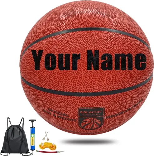 Vista 7 de Balones de baloncesto personalizados para interiores y exteriores, regalo de baloncesto de cuero compuesto con nombre, texto, logotipo