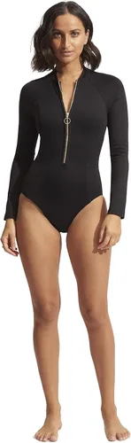 Vista 2 de Seafolly Traje de baño de una pieza de manga larga con cremallera frontal para mujer