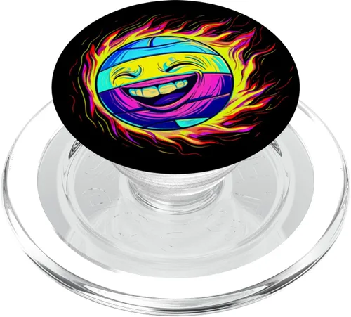 Vista 7 de Funny Streetwear synthwave 80s 90s volleyball face player PopSockets Adhesive PopGrip