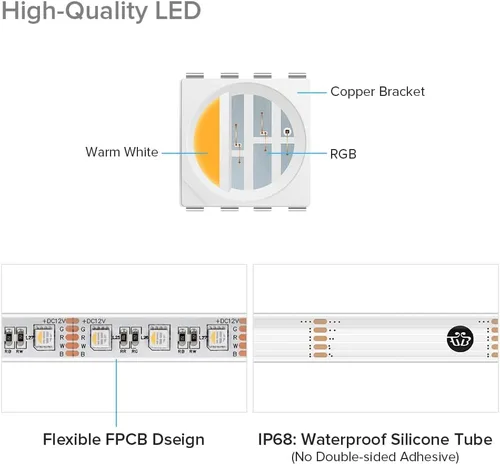 Vista 8 de BTF-LIGHTING Tira de luz LED IP68 impermeable para exterior RGBW 5050SMD RGB+Blanco cálido (3000K-3500K) 4 colores en 1 CC12V 16.4 pies 5m 60LED/m
