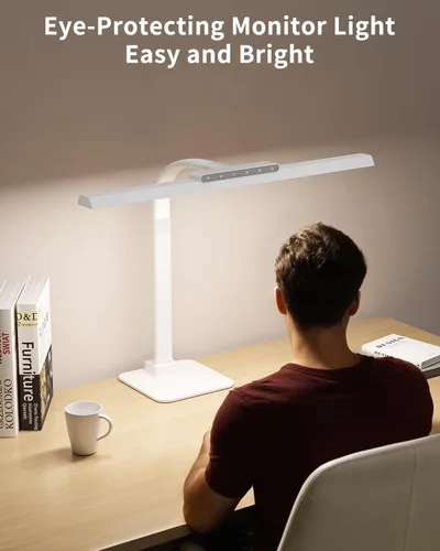 Vista 8 de Lámpara de escritorio LED con base, lámpara de escritorio de 24 W de brillo con control táctil para oficina en casa, luces altas ajustables