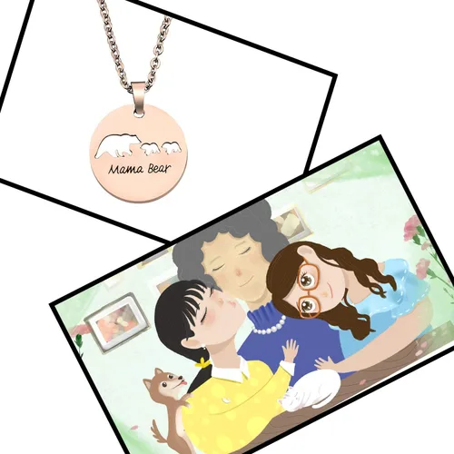Vista 7 de KUIYAI Sweet Mama Bear - Collar con colgante redondo para madre y abuela