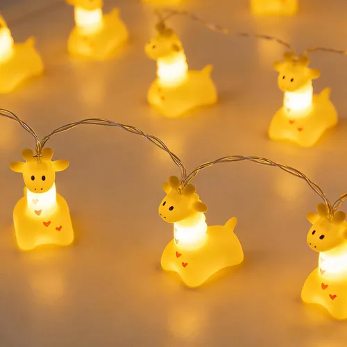Vista 4 de Lindas luces de jirafa, divertidas luces de noche de hadas con temática de animales, 4.9 pies/4.9 ft, 10 LED blanco cálido, funciona