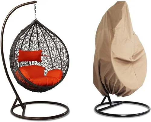 Vista 9 de Hamaca colgante para porche, silla de columpio para exteriores, cojín beige (beige)