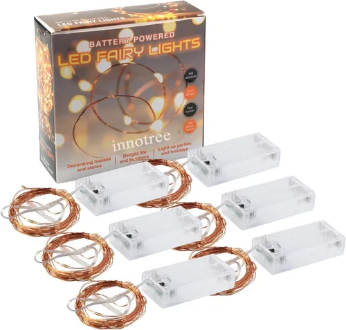 Vista 7 de innotree Paquete de 6 tiras de luces LED que funcionan con pilas, con temporizador, 10 pies, 30 luces LED alimentadas por batería, alambre de cobre