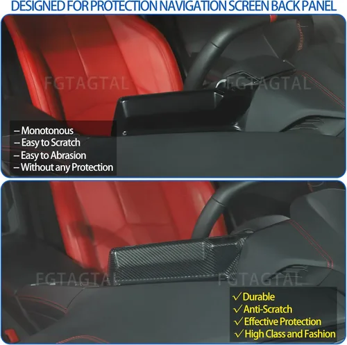 Vista 2 de Cubierta trasera de pantalla de navegación de consola central de fibra de carbono real compatible con Chevrolet Corvette C8 Stingray 2020-2024 Negro