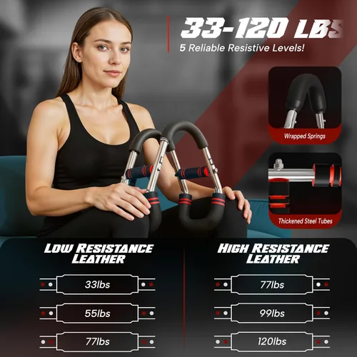 Vista 5 de Twister - Entrenador de brazo para hombres y mujeres, equipo de entrenamiento ajustable de pecho de 30 a 120 libras, con 4 resortes y póster