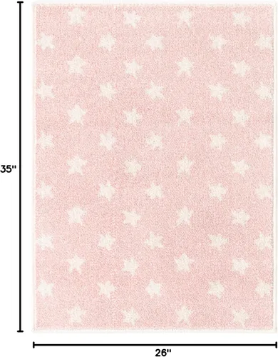 Vista 2 de Unique Loom Whimsy Kids Collection - Alfombra de área con diseño de estrellas (2 pies 2 pulgadas x 2 pies 11 pulgadas, rectangular, rosa/marfil)