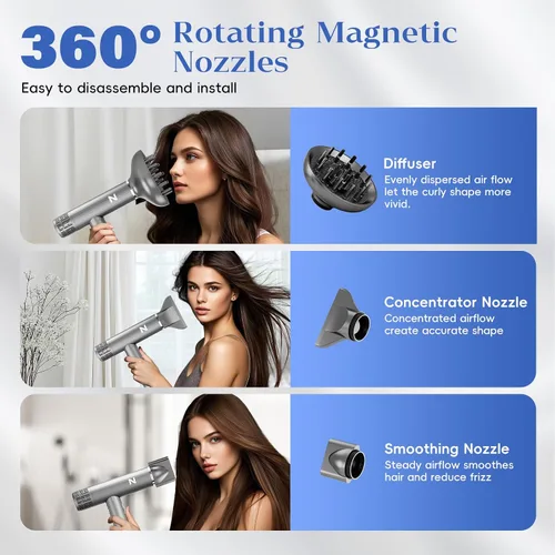 Vista 6 de Natrial Secador de Pelo Iónico Profesional con Difusor para Cabello Rizado, Secador de 1600W y 110000 RPM de Alta Velocidad para Mujeres, Secado