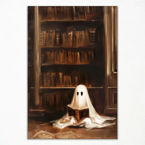 Vista 12 de Póster de fantasma y gato negro en la bañera, arte de pared en lienzo de Halloween de Whimsigoth, pintura de fantasmas y flores, imagen espeluznante