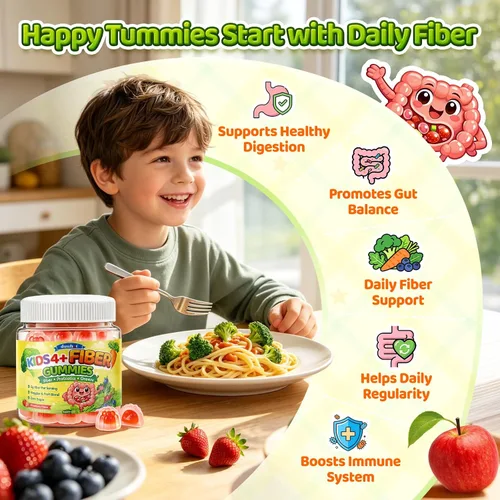 Vista 2 de duwhot Gomitas de fibra para niños 0.18 oz con probióticos, 60 masticables