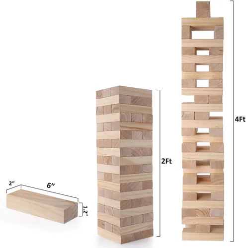 Vista 4 de Juegos de torre gigante de volteo de bloques de madera para apilar + juego de lanzamiento de bolsas de frijoles para adultos, niños, diversión