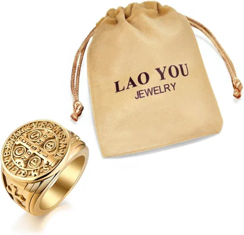 Vista 6 de Anillo para hombre de San Benito exorcismo de acero inoxidable católico romano Cruz protección Navidad