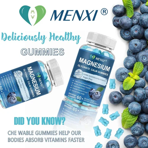 Vista 6 de Gomitas de magnesio de 600 mg por porción: glicinato de magnesio 400 mg y malato de magnesio 200 mg, suplemento de magnesio y potasio sin azúcar