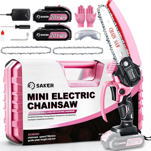 Vista 4 de Saker Mini motosierra inalámbrica de 6 pulgadas, interruptor de actualización 2023 de bloqueo de seguridad y mini motosierra eléctrica Saker de 6